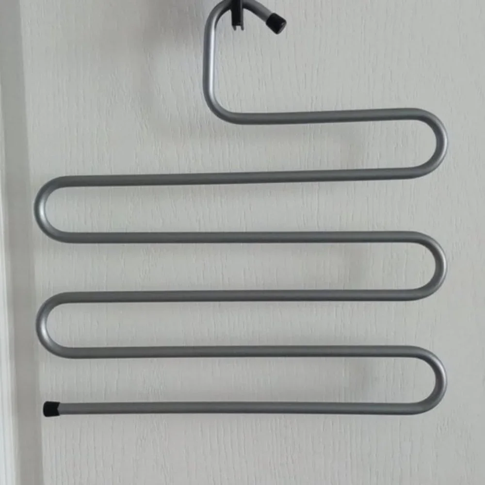 Heavy Duty S Shape Hanger 4 Pants Jeans Storage Rack Organizer Silver Metal 1 pc